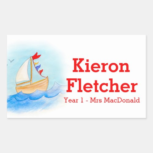 Kids named ID sailing boat stickers