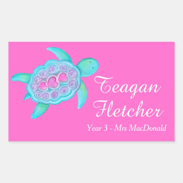 Kids named ID turtle hearts pink stickers (Front)