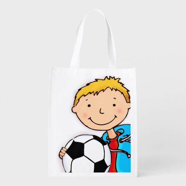 Kids named Soccer boy blonde library book bag (Back)