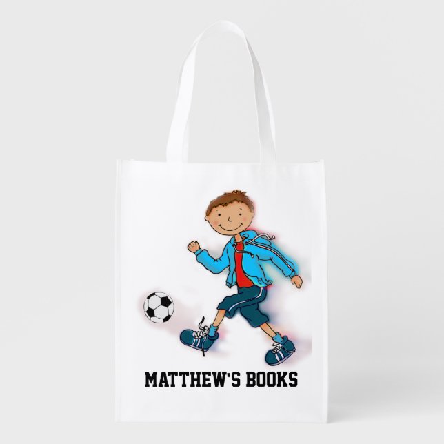 Kids named Soccer boy library book bag (Front)