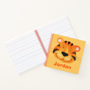 Kids named tiger face cute watercolor orange  notebook