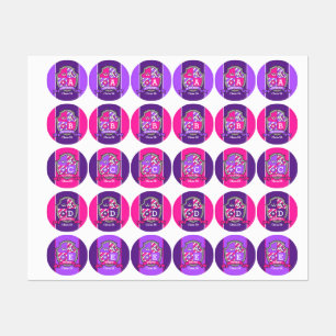 Kids named unicorn crown knight shield pink purple kids' labels