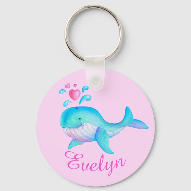 Kids named whale whimsical art keychain (Front)