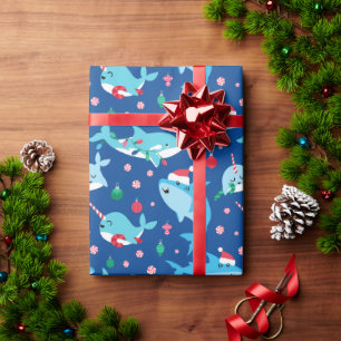 Kids Narwhal Shark Under The Sea Christmas Wrapping Paper