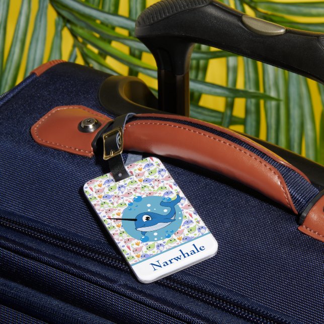 Kids Narwhale Luggage Tag (Front Insitu 1)