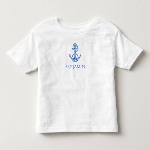Kids Nautical Blue and White Anchors Personalized Toddler T_shirt
