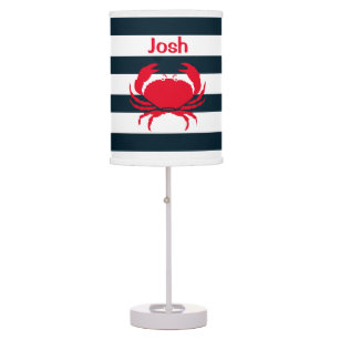 Kids Nautical Blue White Stripes Crab Monogram Table Lamp