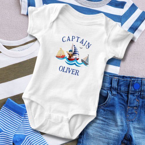 Kids Nautical Boat Captain Personalized Baby Bodysuit