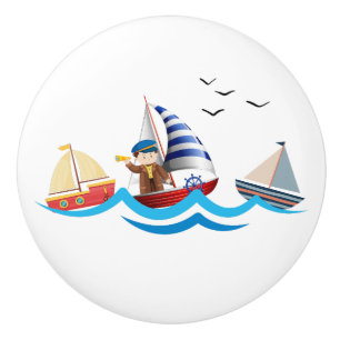 Kids Nautical Boat Captain Personalized Ceramic Knob