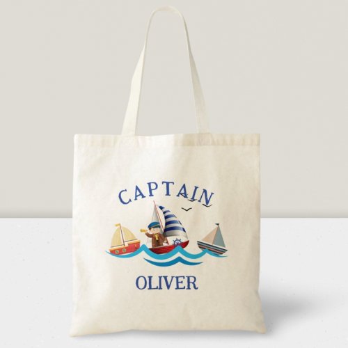 Kids Nautical Boat Captain Personalized Tote Bag