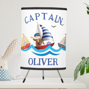 Kids Nautical Boat Captain Personalized Tripod Lamp