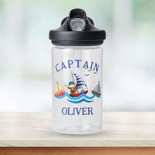 Kids Nautical Boat Captain Personalized Water Bottle