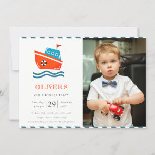 Kids Nautical Boat Photo Any Age Birthday Invite