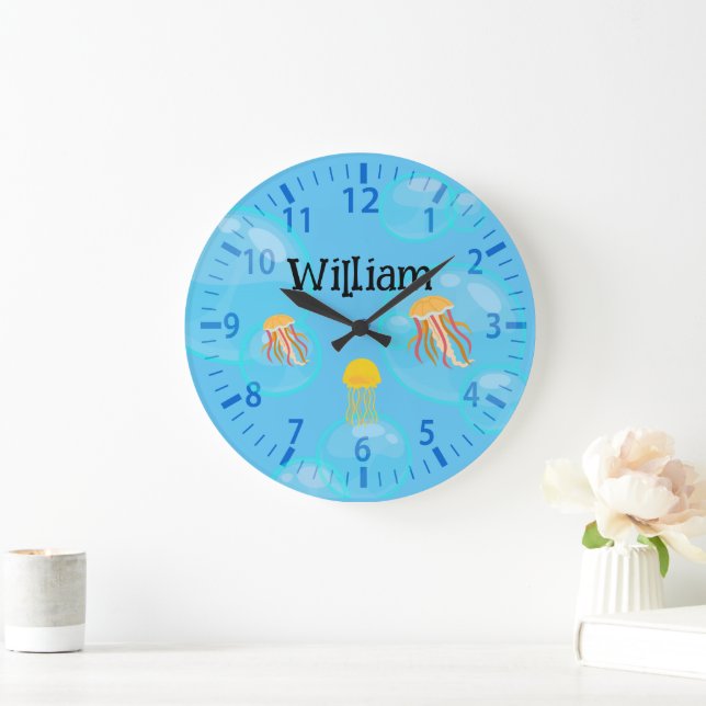Kids Nautical Pattern Personalized Wall Large Clock (Home)