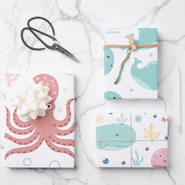 Kids Nautical Pattern Wrapping Paper Sheets (Front)