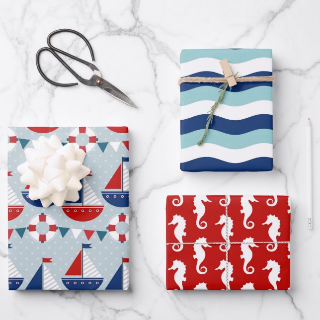 Kids Nautical Pattern Wrapping Paper Sheets (Front)