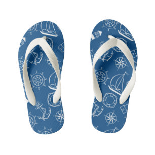 Kids Nautical Print Flip Flops