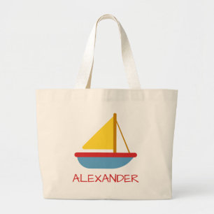 Kids Nautical Toy Sailboat Personalized Toy Large Tote Bag