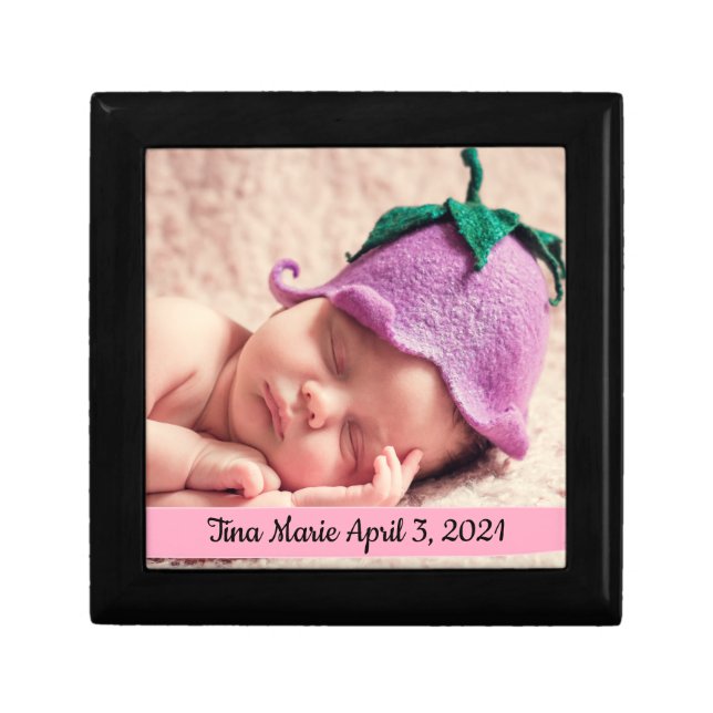 Kids New Baby Personalized Name Birthdate Pink Gift Box (Front)