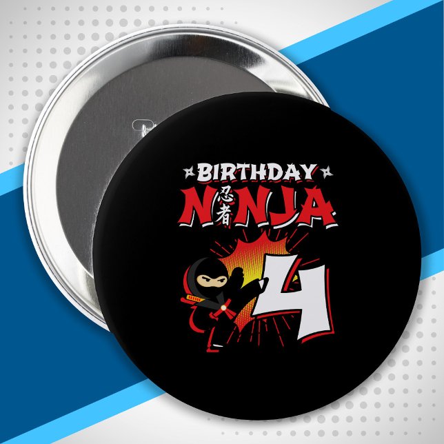 Kids Ninja Birthday Party Gift - 4 Year Old Button (Creator Uploaded)