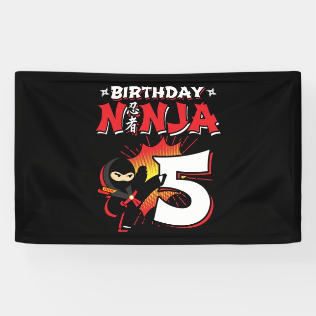 Kids Ninja Birthday Party Gift - 5 Year Old Banner (Horizontal)