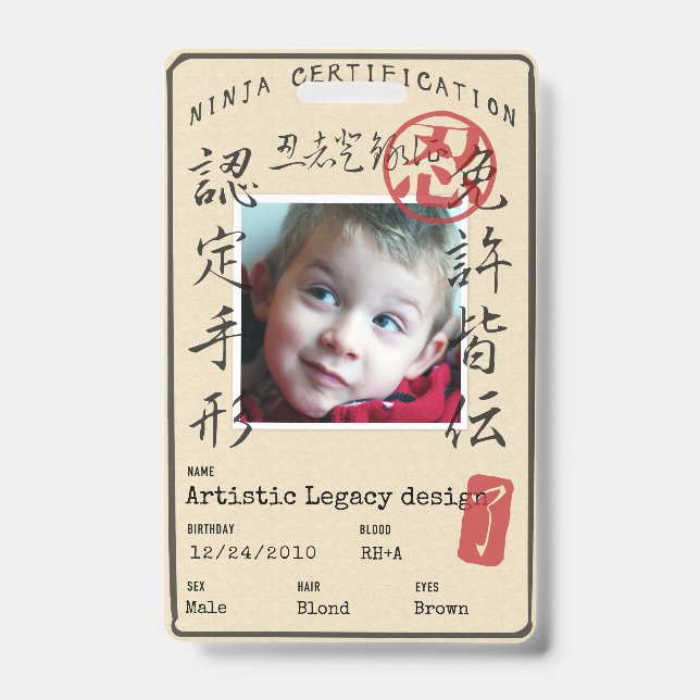 Kids Ninja ID (Customize image & text!) Badge (Front)