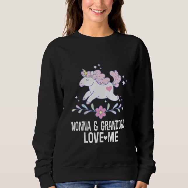 Kids Nonna and Granddad Love Me Grandchild Unicorn Sweatshirt (Front)