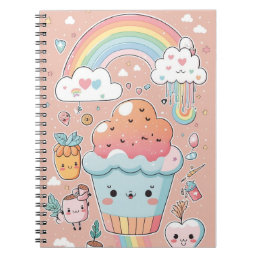 Kids Notebook Cool Pattern with Cupcake &amp; Rainbow