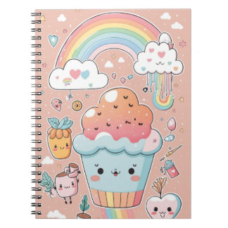 Kids Notebook Cool Pattern with Cupcake & Rainbow