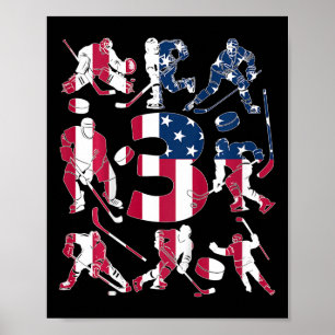 Kids Number 3 Years Ice Hockey 3rd Birthday Poster