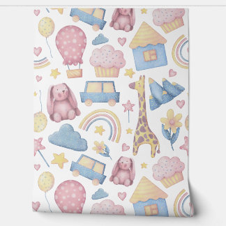 Kids Nursery Baby Toys Print Wallpaper