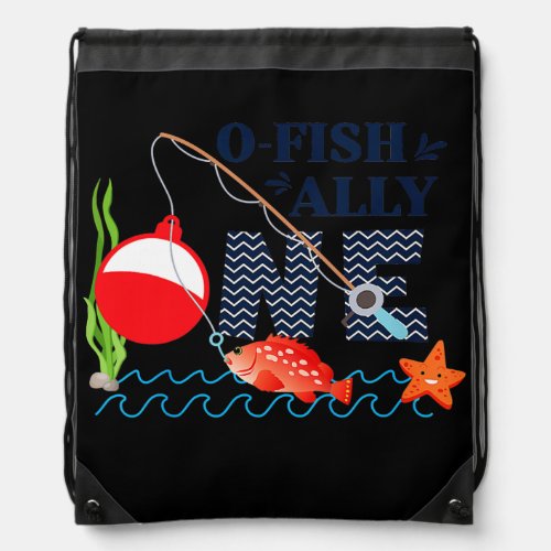 Kids O Fish Ally One 1st First Birthday Party Drawstring Bag