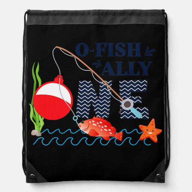 Kids O Fish Ally One 1st First Birthday Party Drawstring Bag (Front)