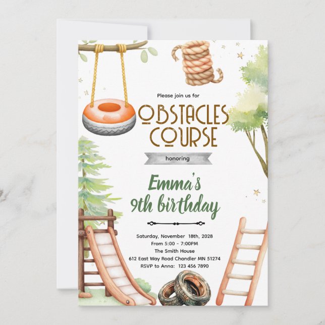 Kids Obstacle Course Party Invite (Front)