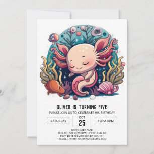 Kids Ocean Adventure Axolotl Birthday Invitation