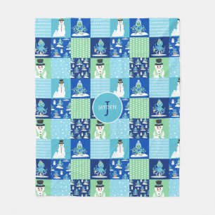 Kids Octopus Winter Sports Patchwork Personalized Fleece Blanket