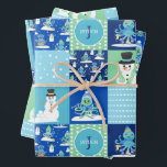 Kids Octopus Winter Sports Patchwork Personalized  Wrapping Paper Sheets<br><div class="desc">Kids Octopus Winter Sports Patchwork Personalized Quilt Pattern Wrapping Paper. Octopus and Snowman pattern with winter sports,  skiing,  sledding,  and snowboarding. Winter Holiday Christmas or Hanukah or winter birthday.</div>