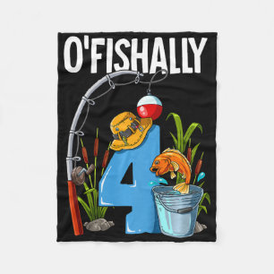 Kids O'fishally 4 Years Old 4th Birthday Fishing  Fleece Blanket