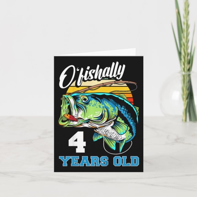 Kids Ofishally 4 Years Old Fisherman 4th Birthday  Card (Front)