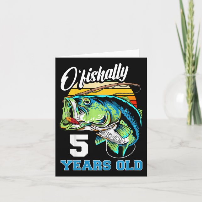 Kids Ofishally 5 Years Old Fisherman 5th Birthday  Card (Front)