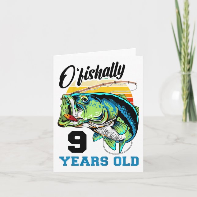 Kids O'fishally 9 Years Old 9th Birthday Fishing B Card (Front)