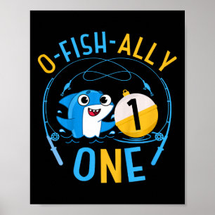 Kids Ofishally One 1st Birthday Fishing Theme O-fi Poster