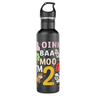 Kids Oink Baa Moo Im 2 Farm Animals 2nd Birthday F Stainless Steel Water Bottle