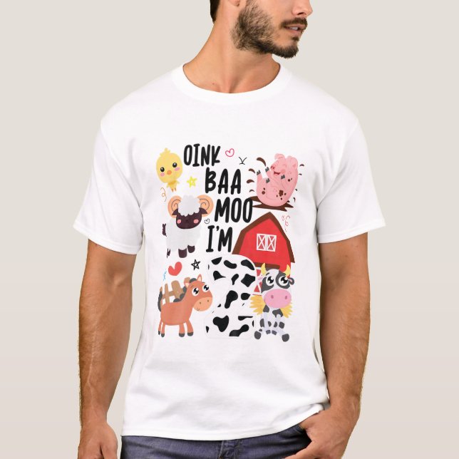 Kids Oink Baa Moo I'm Two 2 Toddler Farmer 2Nd Bir T-Shirt (Front)
