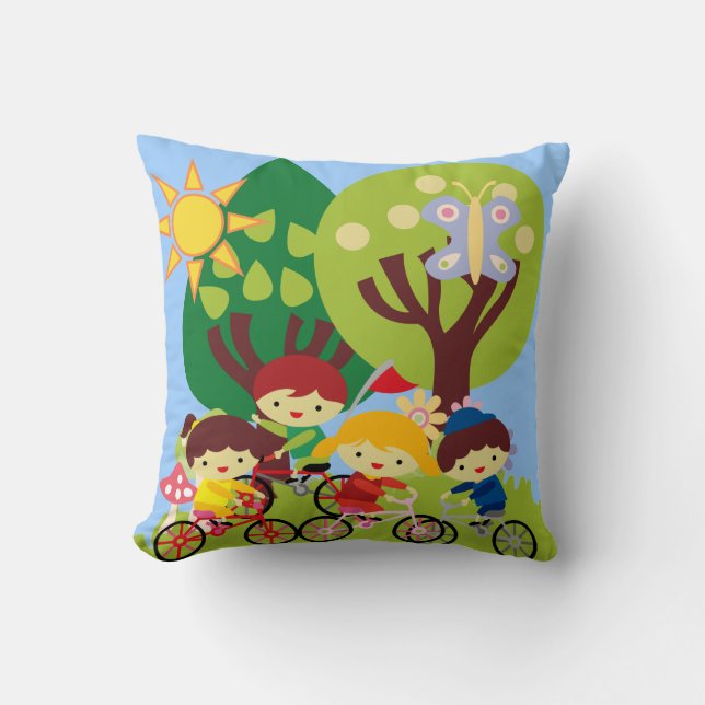 Kids on Bikes Throw Pillow (Front)