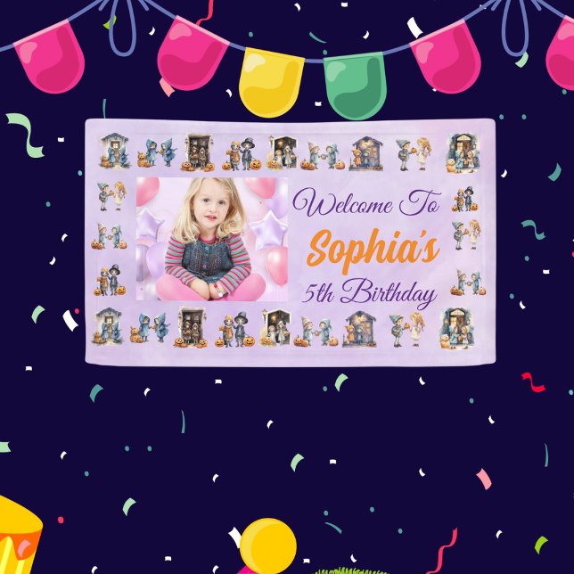 Kids on Halloween Purple Theme Kids Birthday Banner (Creator Uploaded)
