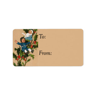 Kids on Holly Vintage Gift Tag