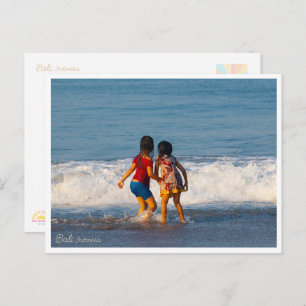 Kids on the Bali Beach - Authentic Postcard