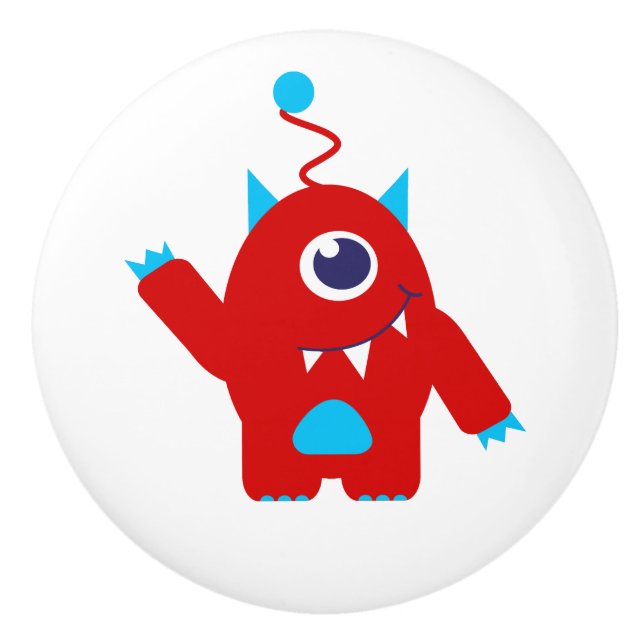Kids one eyed alien draw or doorknob ceramic knob (Front)