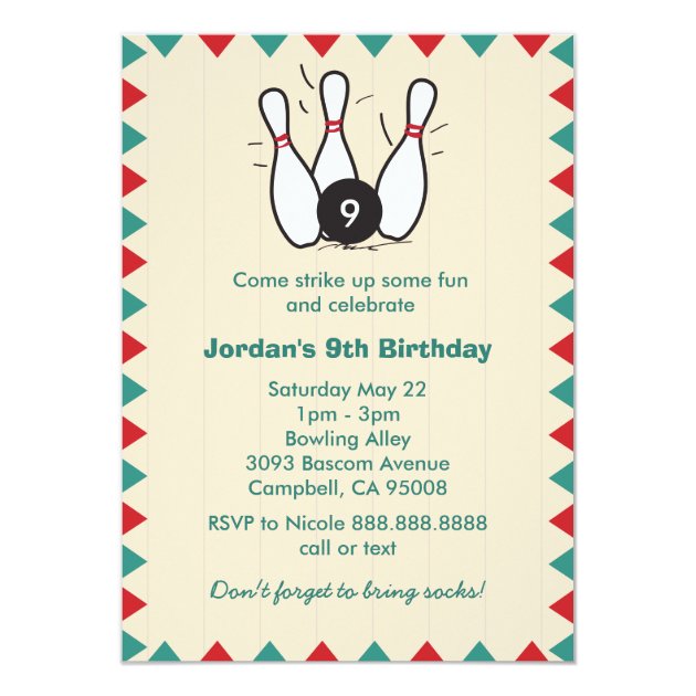 Kid's Or Adults Retro Bowling Birthday Party Invitation